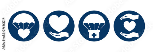 Humanitarian Aid Round Isolated Icon Set