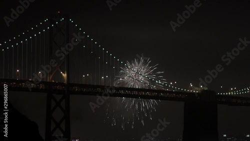 Fireworks over Bay Bridge in San Francisco