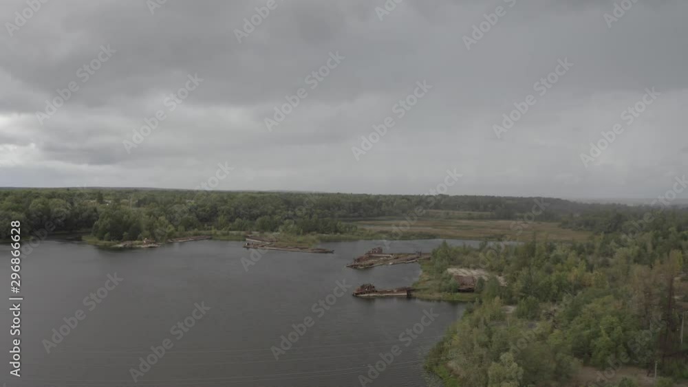 Aerial photography of sunken ships in the exclusion zone of the Chernobyl city 2 Aerial photography of sunken ships in the exclusion zone of the Chernobyl city 2