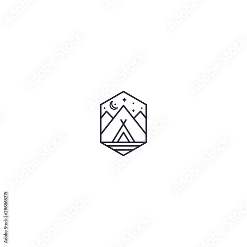 Outdoor Logo of Camping And Adventure. Travel  Vacation  Forest  Line art  Retro Vector Illustration
