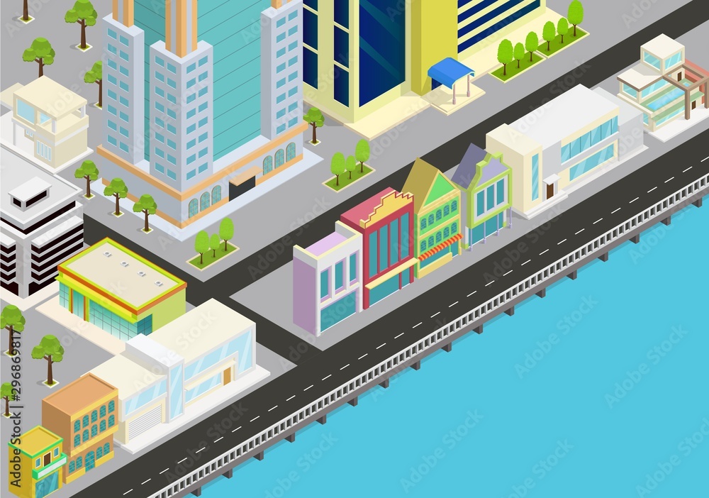 isometric city with view of sea isometric city with view of sea