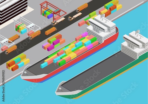 Vector isometric icon representing cargo port