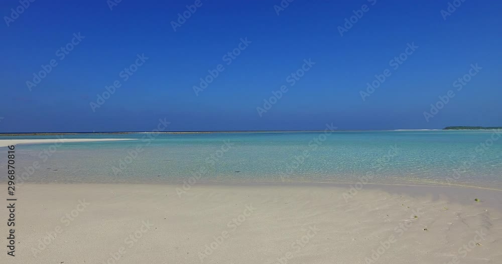 Idyllic landscape wallpaper of a calm summer day with clear blue sky and white sand wide beach in The Azores Idyllic landscape wallpaper of a calm summer day with clear blue sky and white sand wide beach in The Azores
