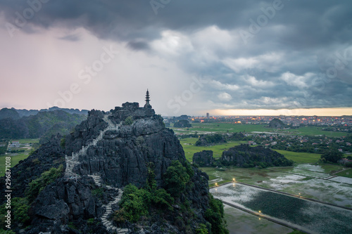 pagoda temple view from Hang Mua viewpoint at Tam Coc, Vietnam. © Michele