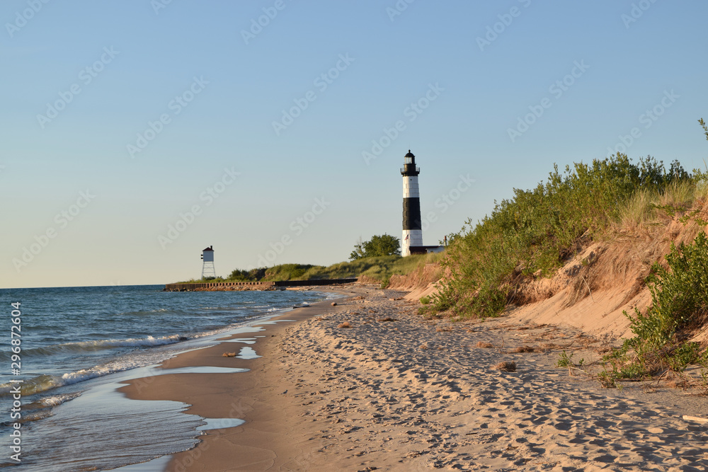 Lighthouse along the shore of Lake Michigan