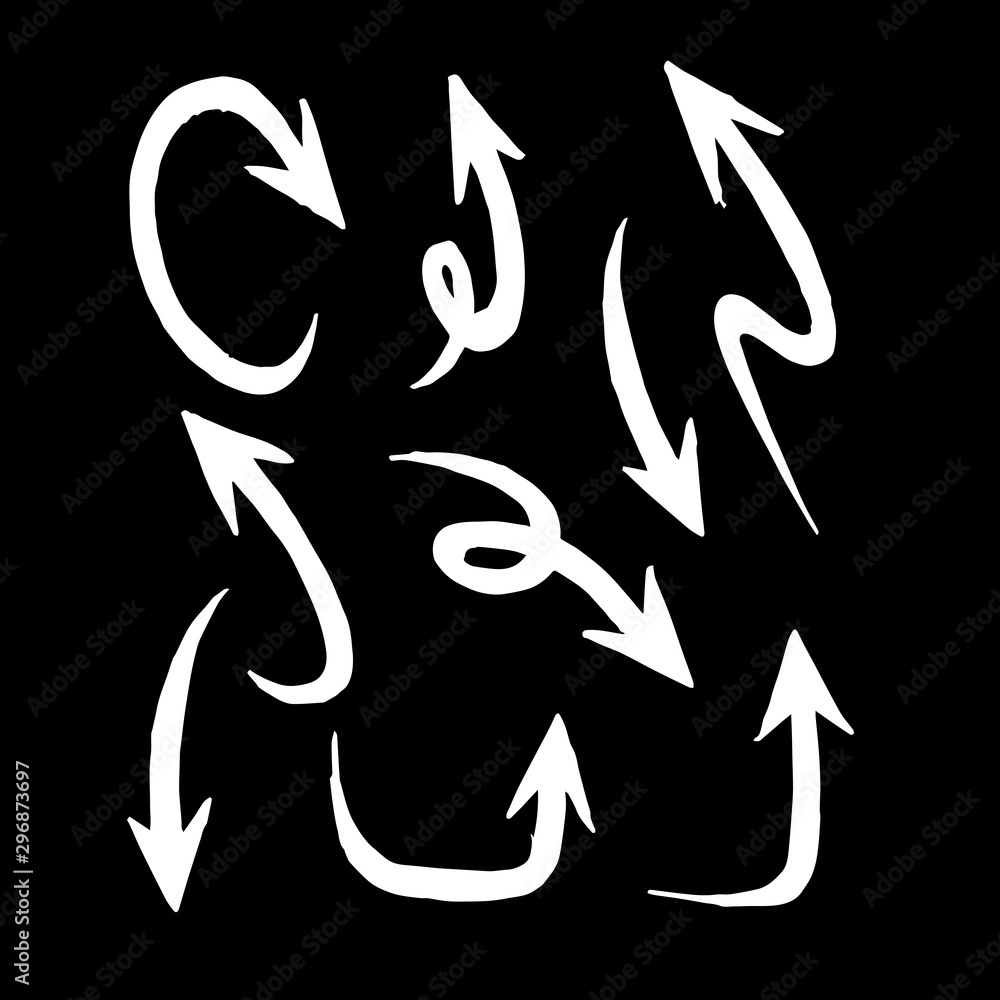 hand drawn arrows vector with doodle style isolated on black background for business element or decorative design. hand drawn arrows vector with doodle style isolated on black background for business element or decorative design.