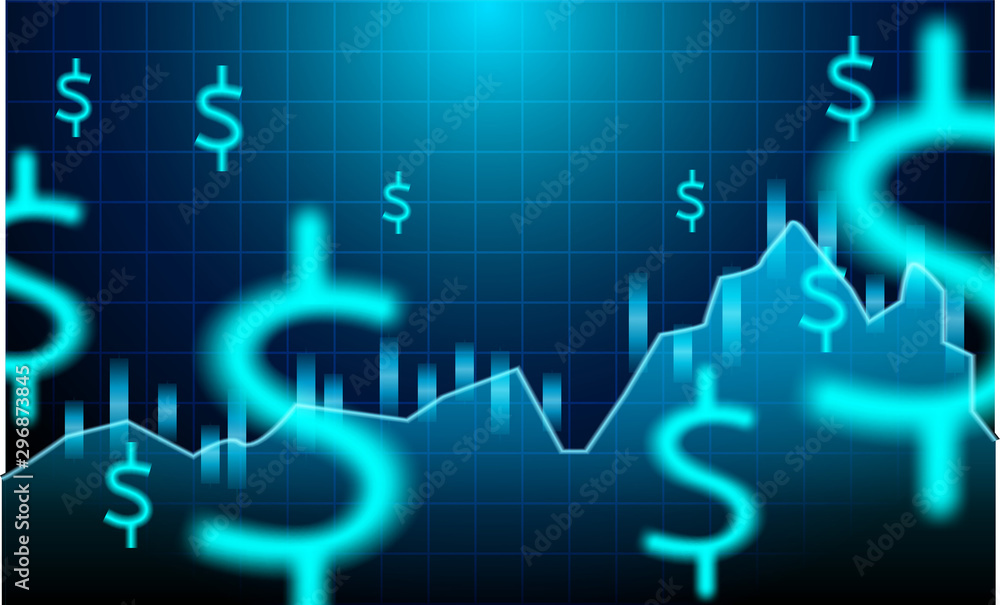 Finance Stock market. Candle stick graph chart of stock market investment trading .dollar signs on blue background. Vector. illustration. Finance Stock market. Candle stick graph chart of stock market investment trading .dollar signs on blue background. Vector. illustration.