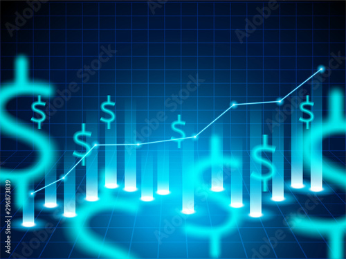 Finance Stock market. Candle stick graph chart of stock market investment trading .dollar signs on blue background. Vector. illustration.