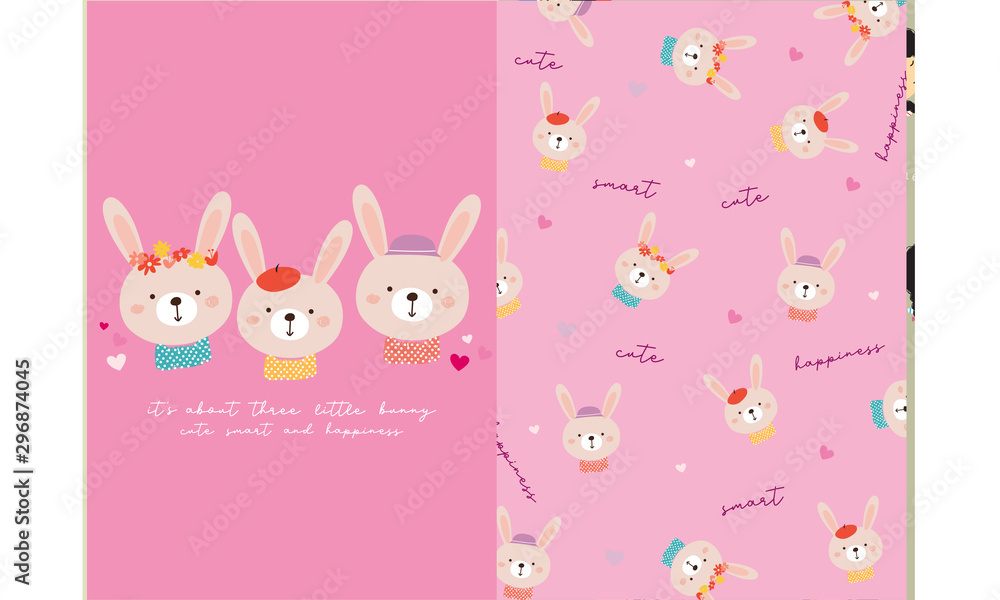 cute little bunny with pattern vector set cute little bunny with pattern vector set