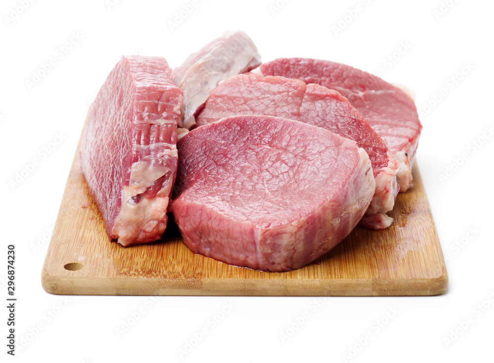 Huge red meat chunk isolated over white background Huge red meat chunk isolated over white background