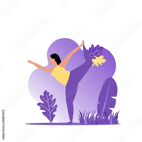 Woman does yoga exercise, yoga pose. Web page template of Yoga School, Studio.vector illustration,Suitable For web landing page,Wallpaper, Background, Card, banner,Book Illustration