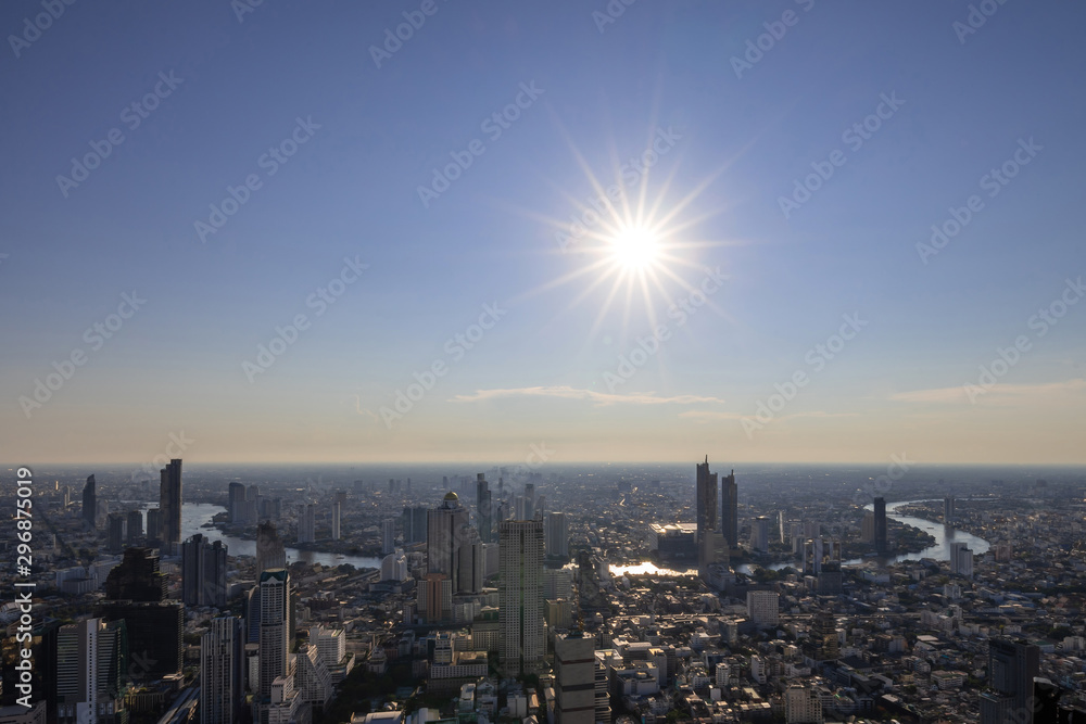 The Metropolitan Bangkok City - Aerial  view urban tower Bangkok city Thailand,landscape Sun and blue sky background , Cityscape Thailand