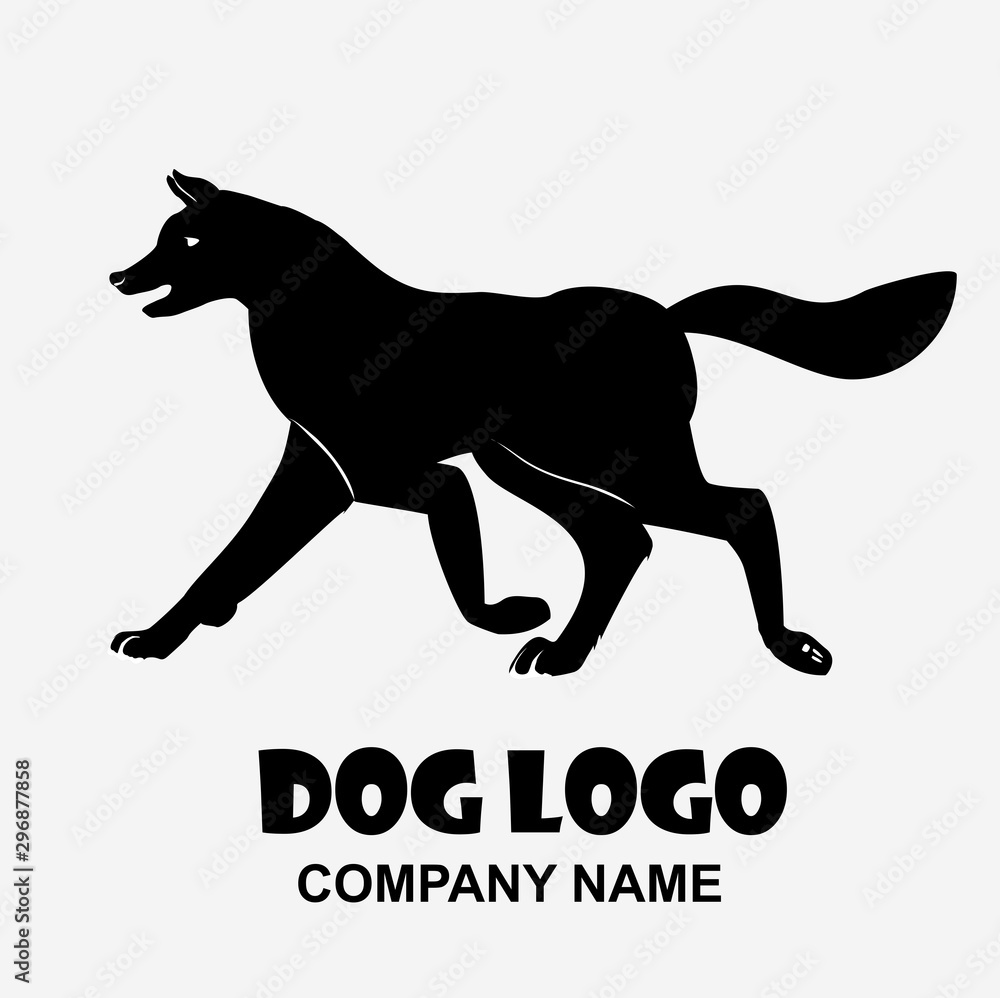 Fototapeta premium Running dog black logo design vector icon