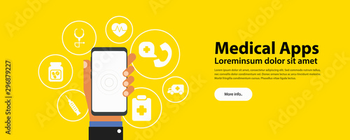 Mobile medicine, online doctor. Hand holding smartphone with medical app.