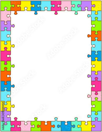 Jigsaw puzzle frame or border made of various colors classic style pieces fitting each other