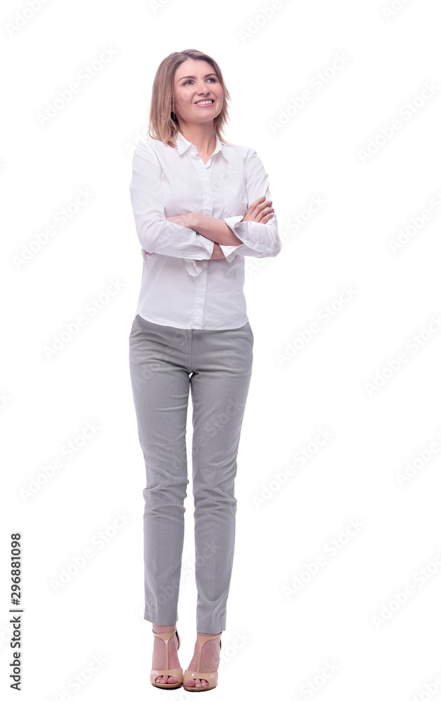 confident modern woman looking at copy space . isolated on white confident modern woman looking at copy space . isolated on white