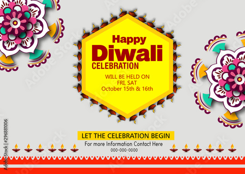 Diwali Festival Sale Design Template with Discount Tag and Creative Lamps, Floral Ornament, Abstract Background - Diwali Offer Modern Flyer Design Template