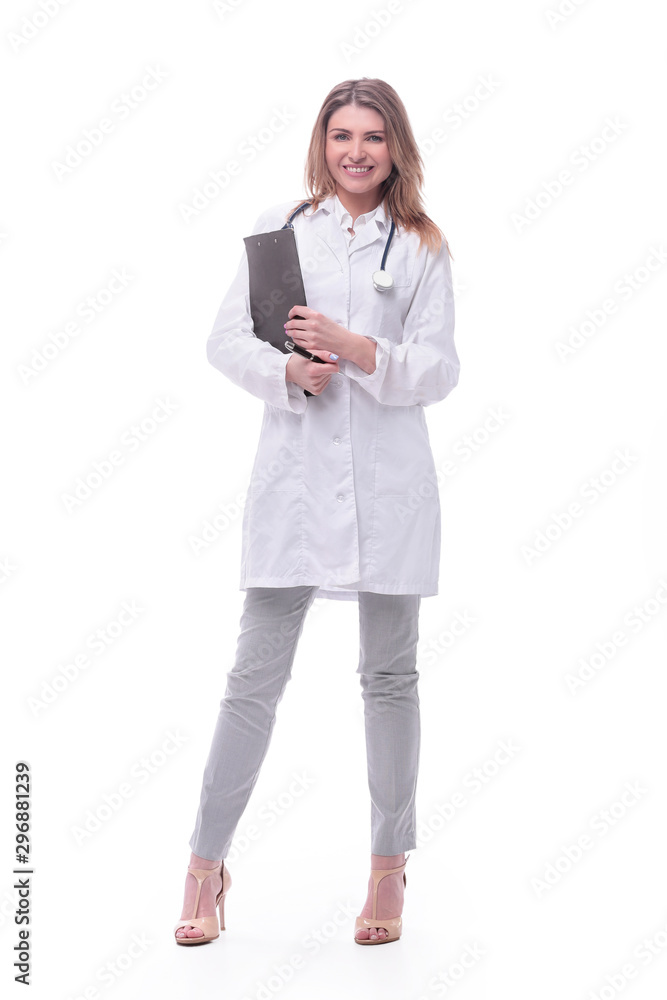 woman doctor with stethoscope. isolated on white woman doctor with stethoscope. isolated on white