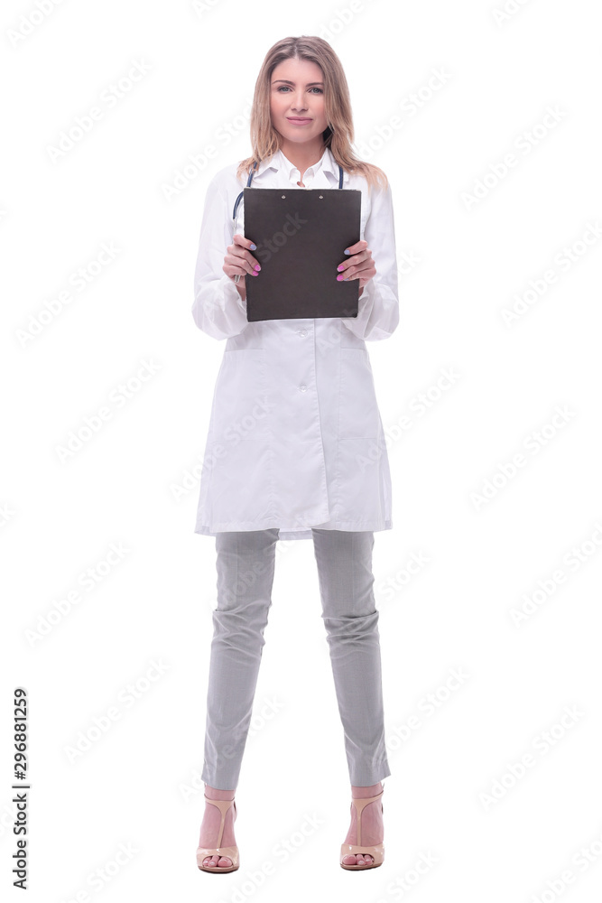 female doctor with clipboard. isolated on white female doctor with clipboard. isolated on white