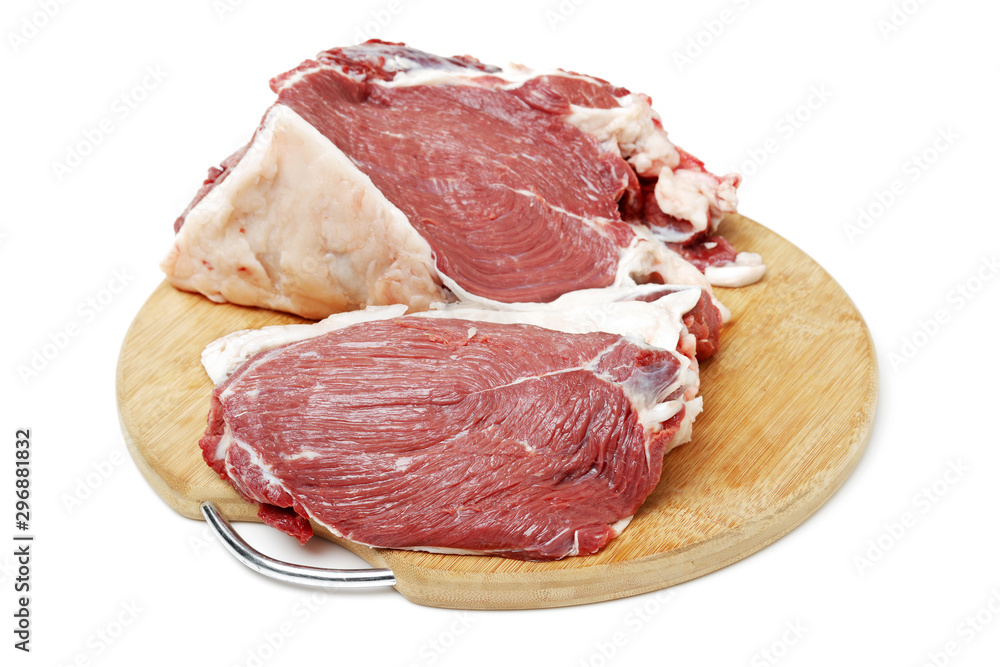 Huge red meat chunk isolated over white background