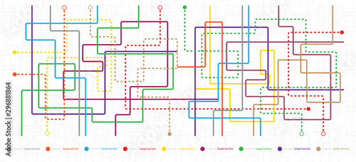 Metro map tube subway scheme. City transportation vector complex grid. Underground map. DLR and crossrail map design template. Live strokes included. photo