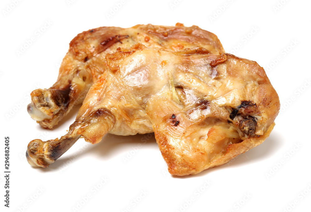 Grilled chicken leg on white background Grilled chicken leg on white background