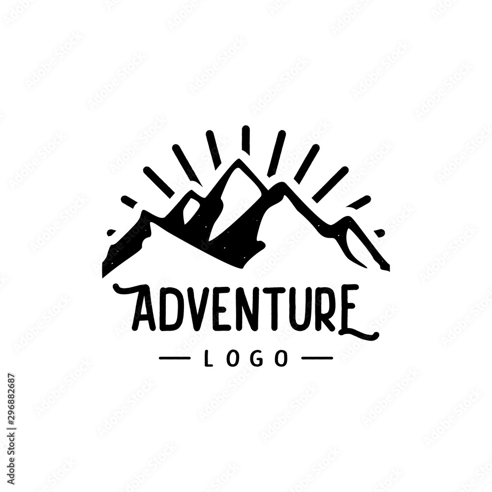 Obraz premium Mountain and Sun for Hipster Adventure logo design inspiration. Vector illustration
