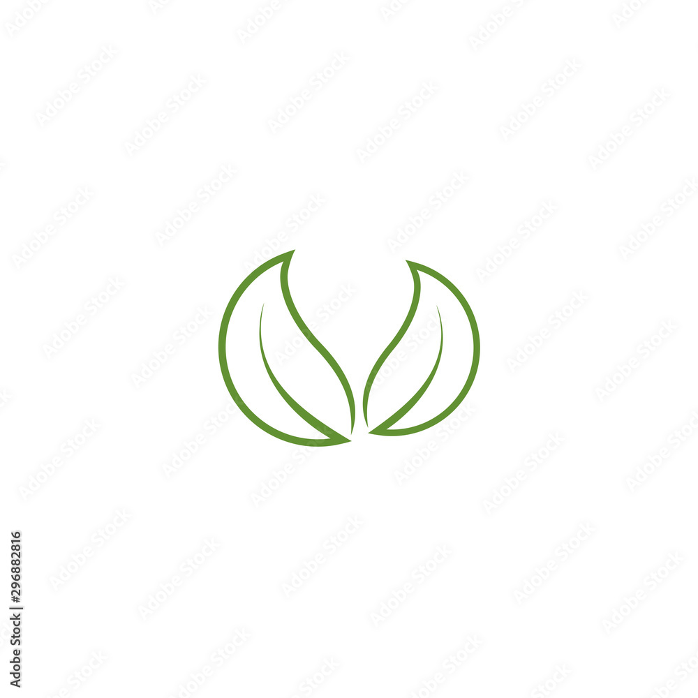Green leaf ecology nature symbol isolated on white background. Leaf flat line art vector illustration Green leaf ecology nature symbol isolated on white background. Leaf flat line art vector illustration