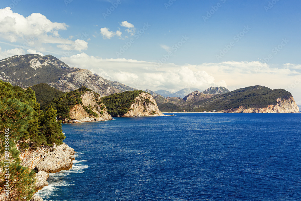 Sea and mountains view. Petrovac na Moru in Montenegro