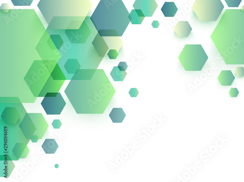 Abstract background with green hexagons.