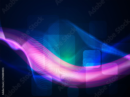 Purple and blue waves on abstract background.