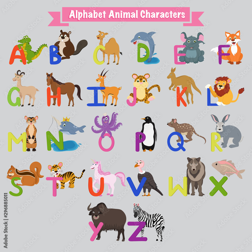 Colorful A to Z English Alphabet Letters with Animals. Stock Vector | Adobe  Stock