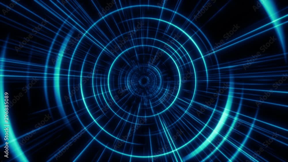 Abstract technology geometric tunnel moving.  Futuristic digital blue color background