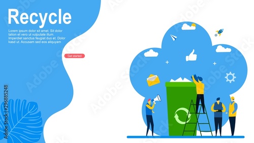 Recycling garbage.The employee is engaged in recycling with Tiny People Character Concept Vector Illustration, Suitable For web landing page,Wallpaper, Background, Card, banner,Book Illustration