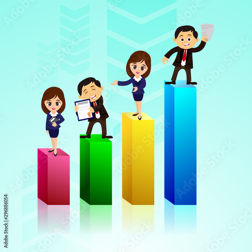 3D statistical bars with business people.