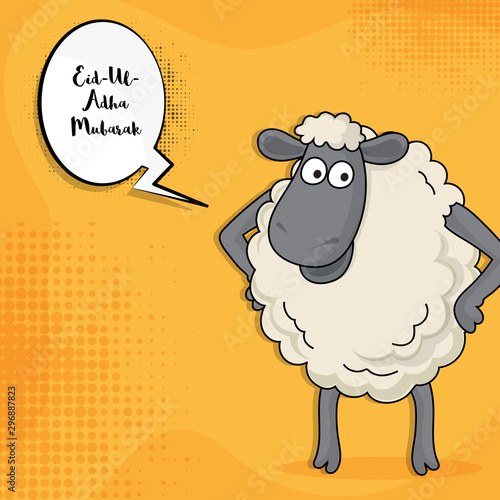 Cartoon sheep wishing Eid-Ul-Adha Mubarak.