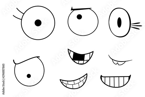 set of funny cartoon faces with mouths isolated on white background