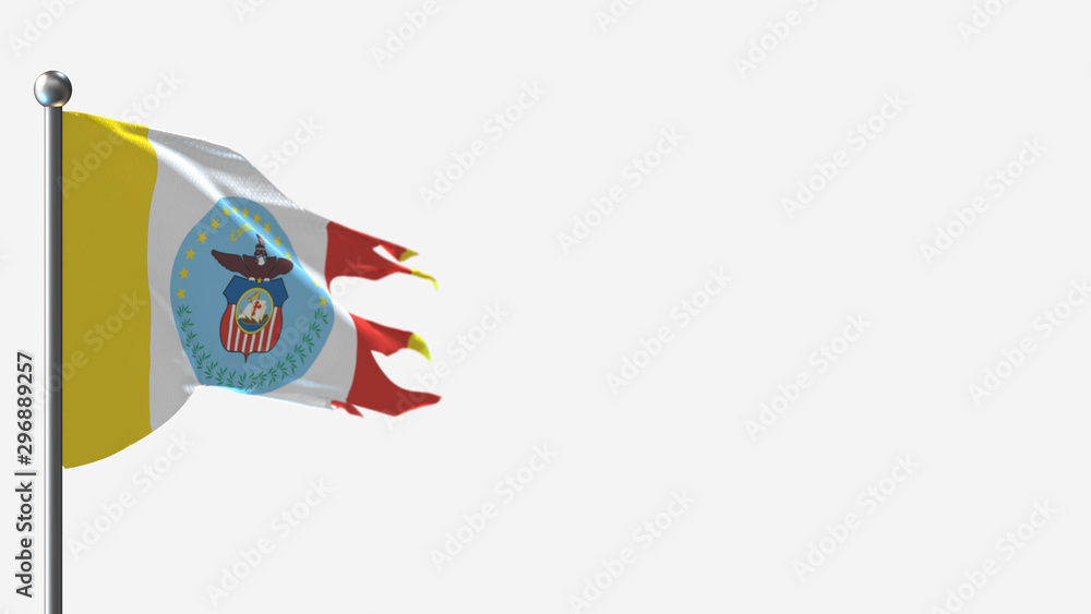 Columbus Ohio 3D tattered waving flag illustration on Flagpole. Perfect for background with space on the right side.