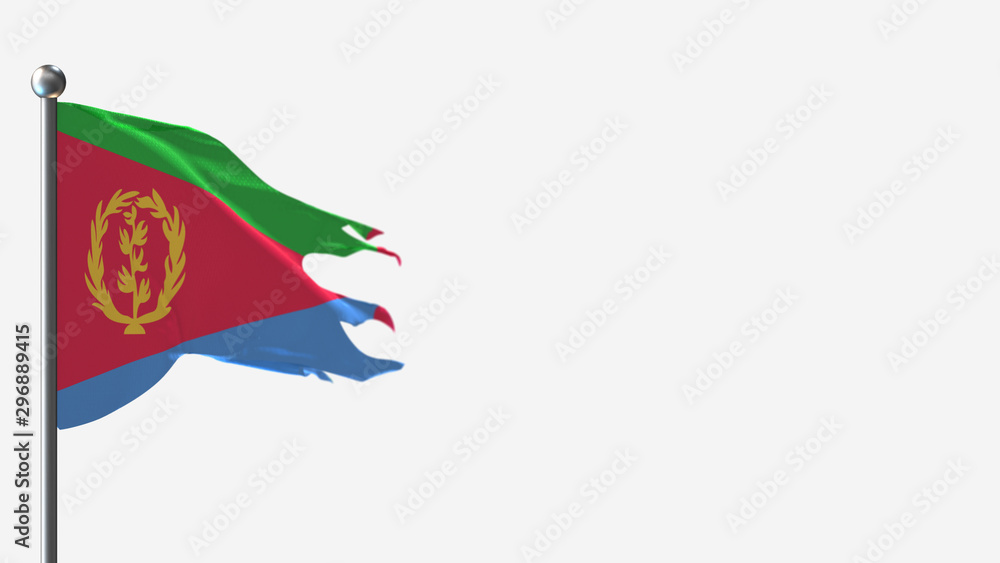 Eritrea 3D tattered waving flag illustration on Flagpole. Perfect for background with space on the right side.