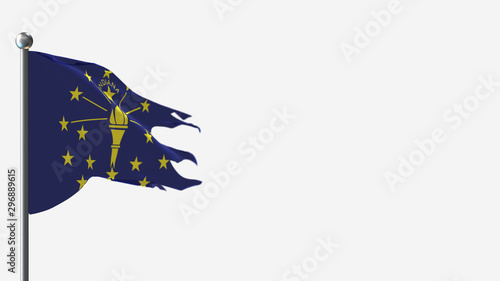 Indiana 3D tattered waving flag illustration on Flagpole. Perfect for background with space on the right side.