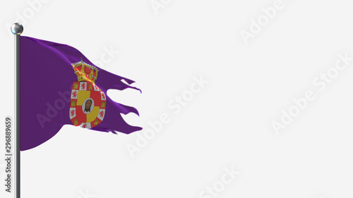 Jaen 3D tattered waving flag illustration on Flagpole. Perfect for background with space on the right side. © Birgit