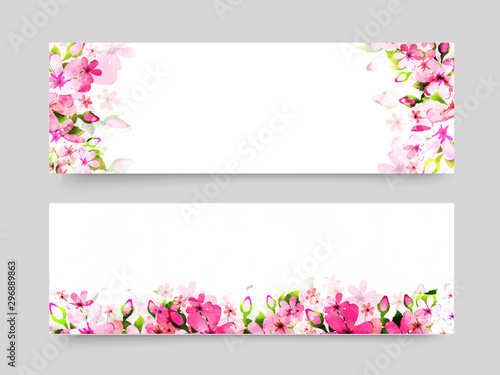 Website headers with pink watercolor flowers.