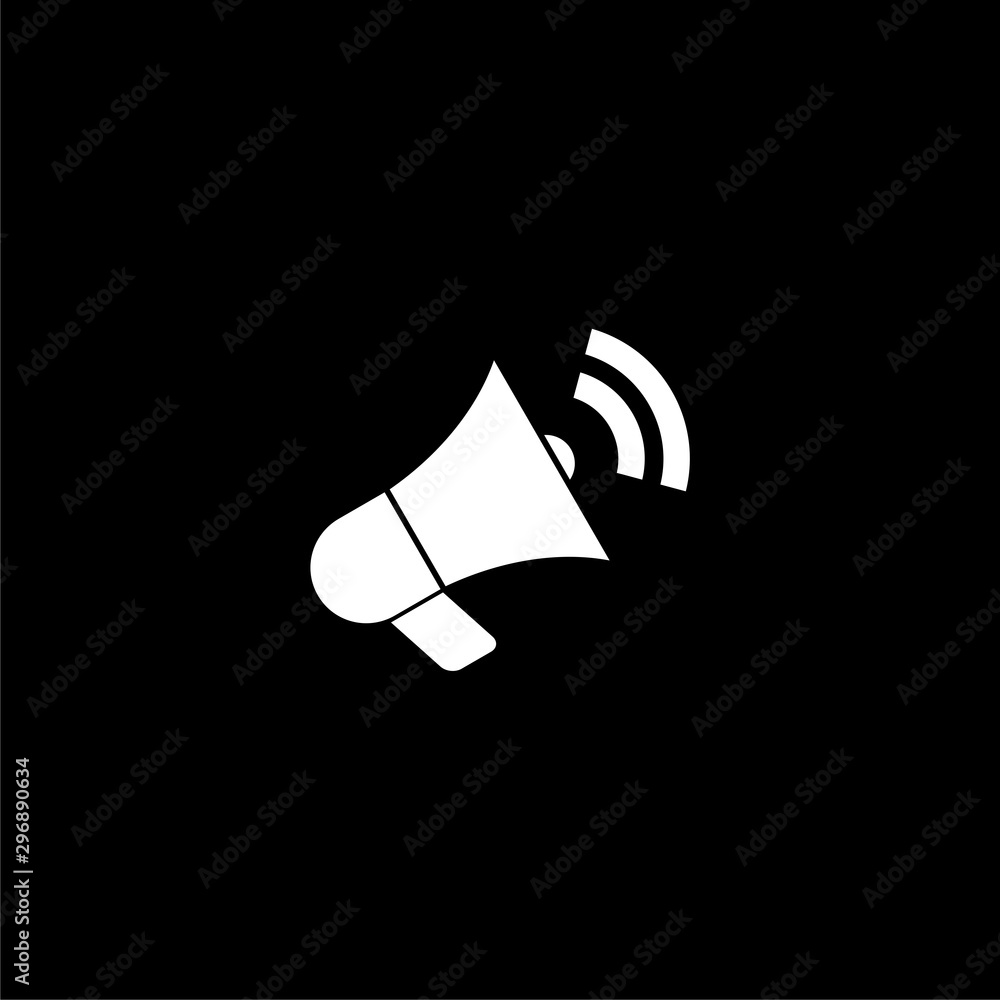 Megaphone icon flat illustration for graphic and web design isolated on black background Megaphone icon flat illustration for graphic and web design isolated on black background