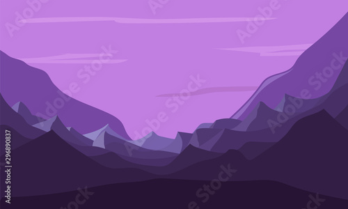 Beautiful purple nature landscape with mountains. #296890837