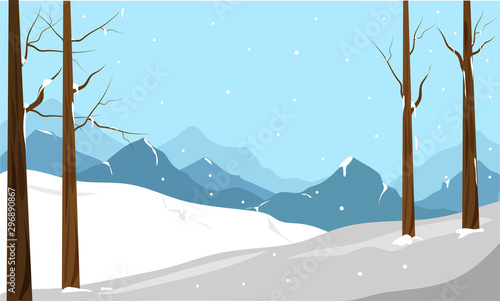 Winter landscape background with snowfall.