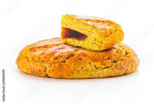 Vászonkép Creole pie with candied papaya isolated on white backgroud called locally ''Pâté