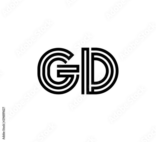 Initial two letter black line shape logo vector GD
