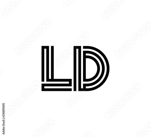 Initial two letter black line shape logo vector LD