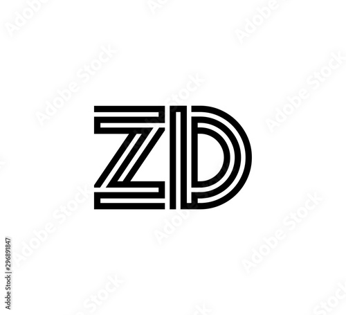 Initial two letter black line shape logo vector ZD