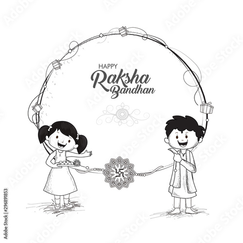 Black and white sketch of kids for Raksha Bandhan.